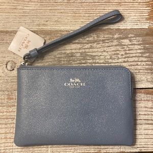 Coach Corner Zip Wristlet in Dusk Blue
